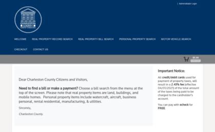 Www.charlestoncounty.org - E-mail your comments or questions about this site to publicinfo@charlestoncounty.org Report technical problems with this site to webmaster@charlestoncounty.org This is the official web site for Charleston County Government.