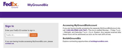 Www.mygroundbiz.com. MyGroundBiz is an online portal that allows businesses that work with FedEx Ground to manage their shipping needs in one place. Some of the portal’s features include creating shipping labels, tracking packages, managing pickup requests, creating and managing shipping profiles, and accessing shipping history. 