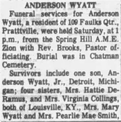 Wyatt Obituaries, Autauga County, Alabama — Alabama Genealogy