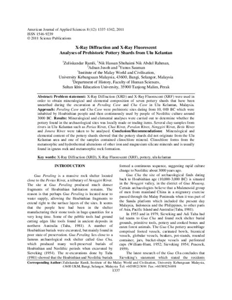 X-Ray Diffraction and X-Ray Fluorescent Analyses of Prehistoric Pottery ... - wintechmobiles.com