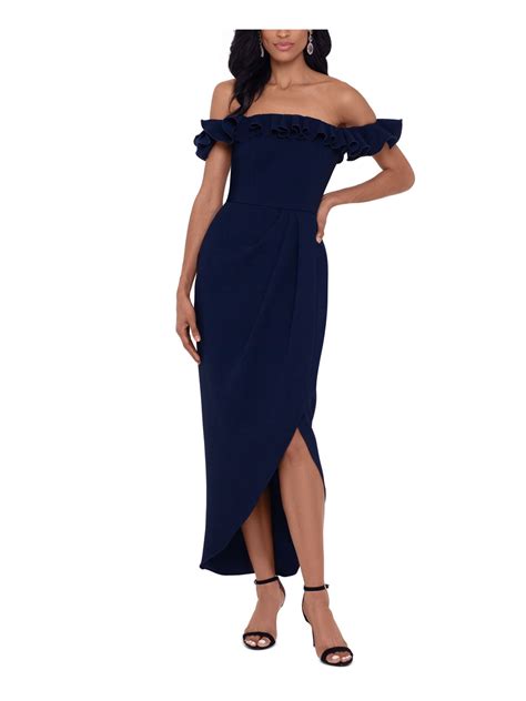 XSCAPE Womens Navy Gown Flutter Sleeve Knee Length Evening Tulip Dress ...