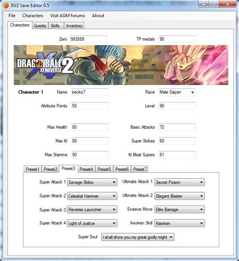 XV2 Save Editor 0.8.0.1 Xenoverse Mods