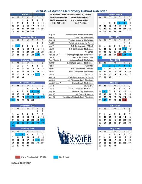 Xavier Calendar