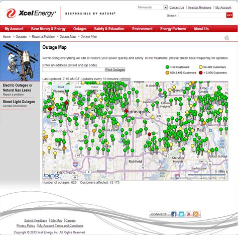  Are you experiencing a power outage in Colorado? Check the electric outage map from Xcel Energy to see the status of the outage, the number of customers affected, and the estimated restoration time. The map is updated every 10 minutes and covers the entire state. Find out more about Xcel Energy's services and solutions for your electricity needs. . 