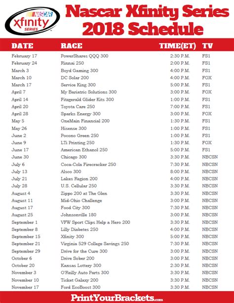 Xfinity Race Schedule 2022 Printable