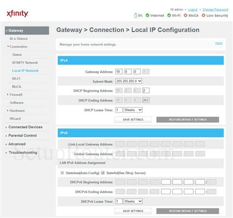 Xfinity ip address. Login into Comcast modem/router. Go to the Firewall menu. Set the firewall level to "Custom Security", from there one of the options is to 'Disable entire firewall'. I wish it had more advanced features like allow me to create IP whitelist. But I am more than happy to use my own device to do that. 