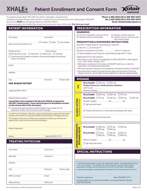 Xhale+ Xolair Enrolment Consent Form Cloud Practice