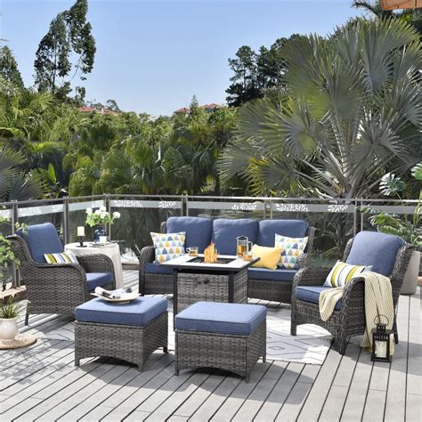 Xizzi patio furniture. Buy XIZZI Patio Furniture Sets Outdoor Swivel Rocking Chairs with 50,000 BTU Propane Fire Pit Table 7 Pieces All Weather PE Wicker Conversation Sofa and Matching Side Table,Brown Wicker Navy Blue: Patio, Lawn & Garden - Amazon.com FREE DELIVERY possible on eligible purchases 