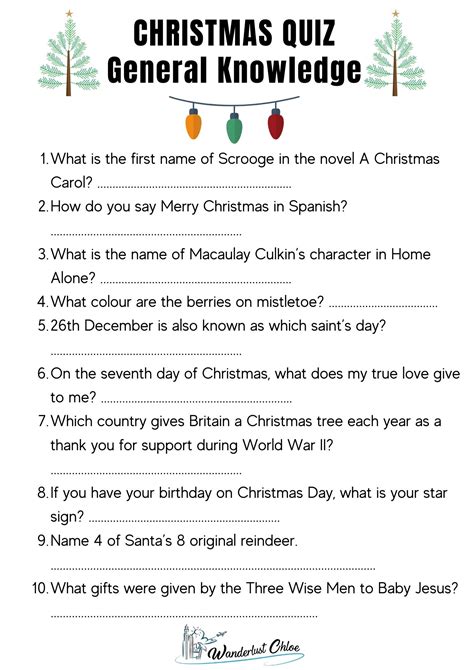 Xmas Questions For A Quiz