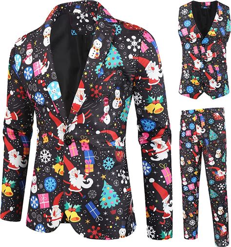 Men's Christmas Business Suit 3 Piece One Button Casual Jacket Vests Pants Ugly Funny Xmas Printed Tuxedo Blazer Set. $6299. Save 5% with coupon (some sizes/colors) $19.99 delivery Jul 3 - 12. Or fastest delivery Jun 29 - Jul 5.. 