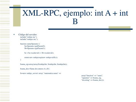 Xmlrpcs - 4.6.x includes/xmlrpcs.inc; 4.7.x includes/xmlrpcs.inc; 5.x includes/xmlrpcs.inc; 6.x includes/xmlrpcs.inc; Provides API for defining and handling XML-RPC requests. File includes/xmlrpcs.inc View source <?php /** * @file * Provides API for defining and handling XML-RPC requests. */ /** * Invokes XML-RPC methods on this server. * * @param array ...