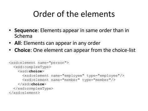 Xsd sequence vs all.  E.  Definition and Usage The all element specifies that the chil...