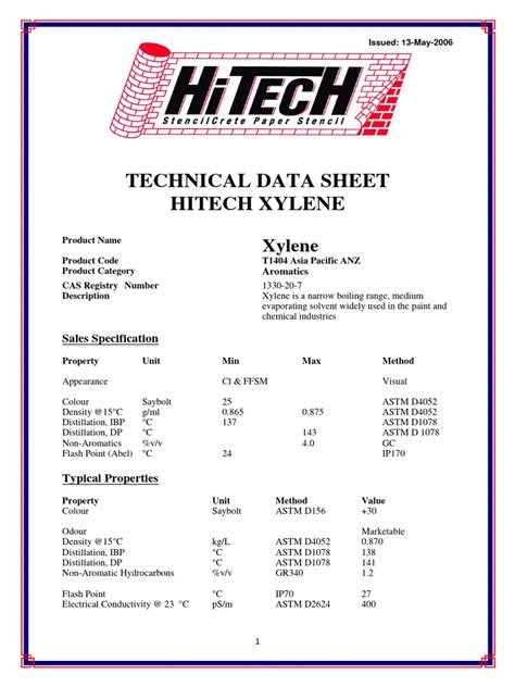 Xylene Technical Data Sheet PDF Distillation Aromaticity