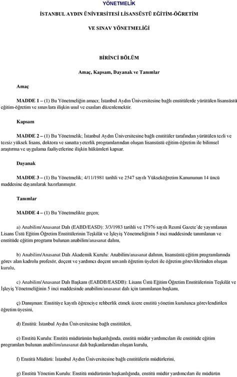 Yönetmelik İstanbul.