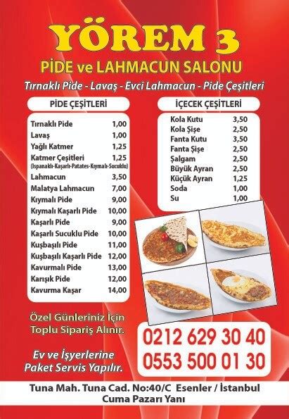 Yörem Lahmacun & Pide & Kebap menü fiyatları 2022.