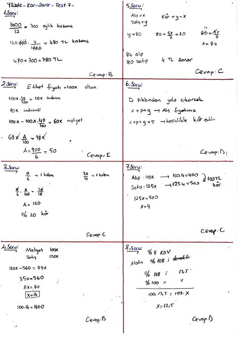 Yüzde kar zarar problemleri. 