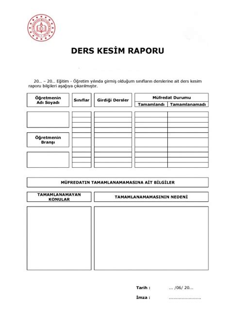 Yıl Sonu 2.Sınıf Ders Kesim Raporu 2023 2022 2023.