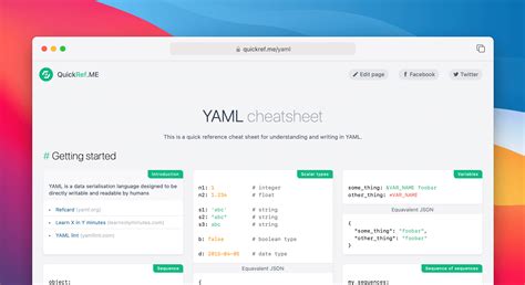 YAML cheatsheets This is a quick reference cheat sheet for