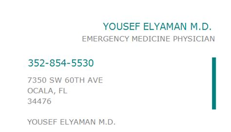 YOUSEF ELYAMAN M.D., NPI 1548248446 - Internal …