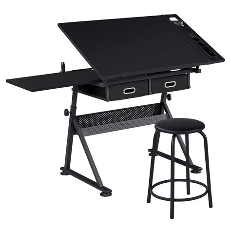 Yaheetech Adjustable Height Drawing Table Drafting Desk with P2