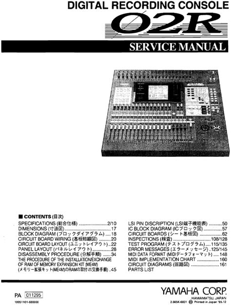 Yamaha 02r 02 r complete service manual download. - Craftsman instruction manuals garage door openers.