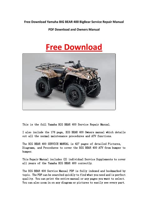 Yamaha bigbear 400 werkstatt reparaturanleitung download 00 06. - Vw golf 3 1 9 td manual.