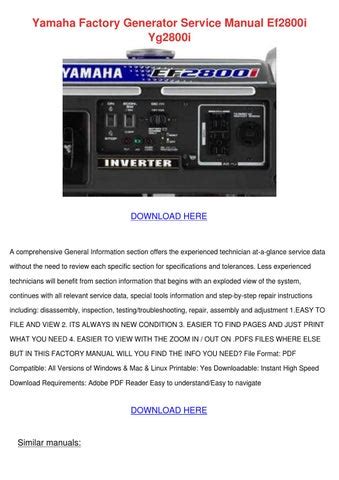 Yamaha factory generator service manual ef2800i yg2800i. - 2005 2010 pontiac g6 service repair manual.