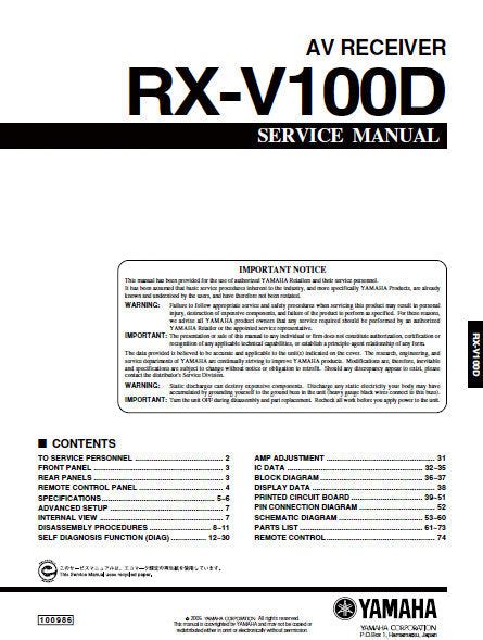Yamaha rx v100d av receiver service manual. - Workbook for elsevier s veterinary assisting textbook 1e.