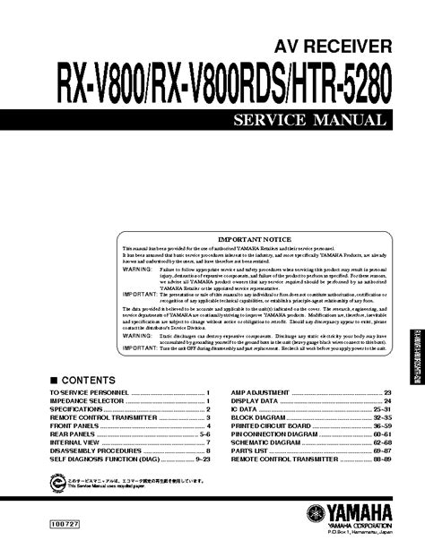 Yamaha rx v800 rx v800rds htr 5280 av empfänger service handbuch. - Guida al diritto d'autore professionale e tecnica.