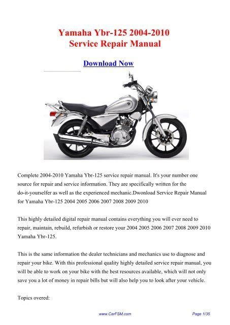Yamaha ybr125 service reparatur werkstatthandbuch ab 2005. - Honda xr 400 r service motorcycle repair manual download.