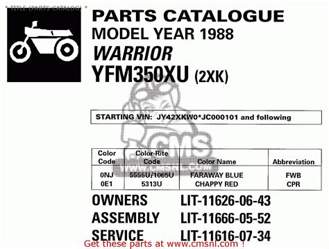 Yamaha yfm350xu warrior atv parts manual catalog download. - Jenn air jdb 5 dishwasher service manual.