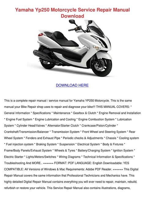 Yamaha yp250 motorcycle service repair manual download. - A textbook of automobile engineering rk rajput.