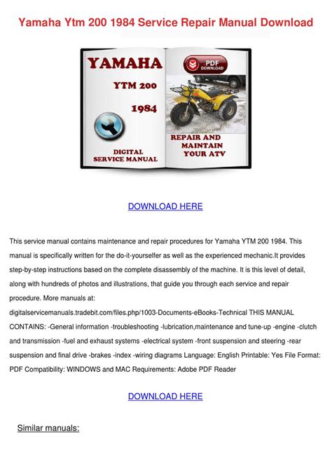 Yamaha ytm 200 1984 service repair manual download. - 2015 yamaha 150 hpdi service manual.