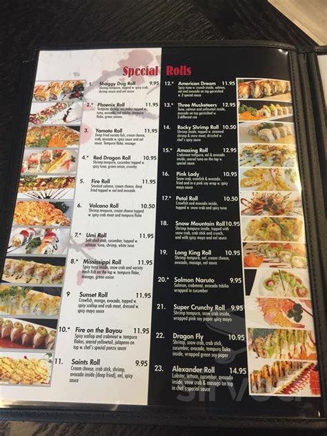 Yamato steak house of japan bay st. louis menu. Yamato Steak House Of Japan is located at 603 Highway 90 in Bay St. Louis, MS 39520. Yamato Steak House Of Japan has a casual, cozy, and hip atmosphere. They have a children's menu, high chairs, and a restroom. Service options : 