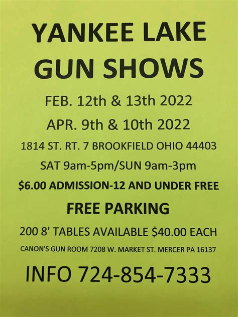 Yankee lake gun show. Oct 13, 2023 · Featuring all gun shows, expos, events, and classes in PA for 2023. ... Yankee Lake Gun Show. Yankee Lake Ballroom. Brookfield, OH. Dec 9th – 10th, 2023. 