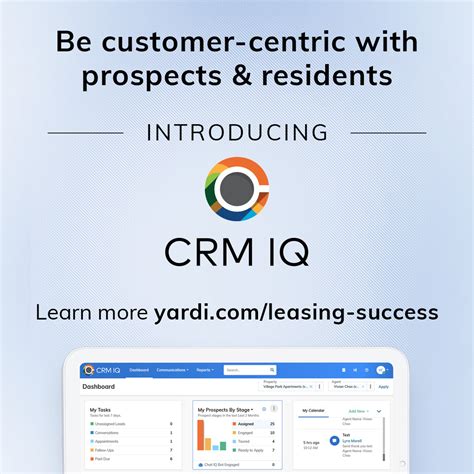 Yardi crm. Built into Yardi Voyager and RentCafe, CRM IQ capabilities are enhanced when partnered with Chat IQ, an AI-powered chatbot that extends your leasing office hours to 24/7, 365 days a year. 