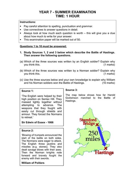 Year 7 History Practice Examination KS3 Teacher Resource