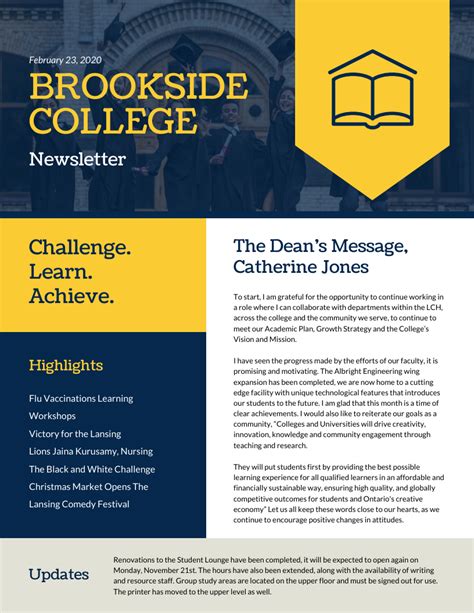 Yellow Banner College Newsletter Template