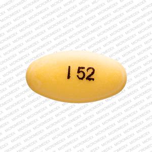 Pill Imprint I 52. This yellow elliptical / oval pill wi