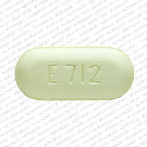 Yellow pill with e712. Further information. Always consult your healthcare provider to ensure the information displayed on this page applies to your personal circumstances. Pill Identifier results for "e712 10 325 Yellow and Capsule/Oblong". Search by imprint, shape, color or drug name. 