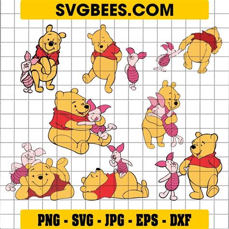 Yellow pooh and pink piglet SVG - SVGbees