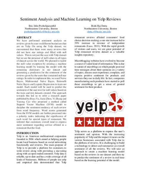 Yelp Review Dataset Sentiment Analysis Using Machine Learning. 
