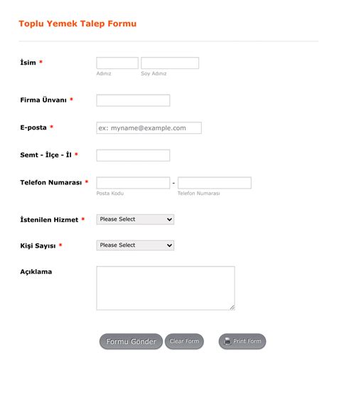 Yemek Talep Formu ». 