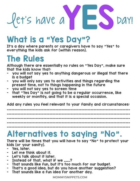 Yes Day Rules Printable