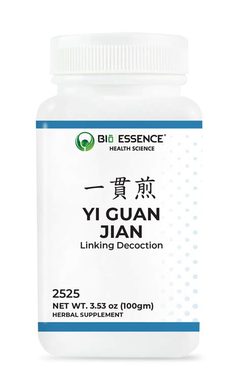 Yi guan. Yi Guan Jian is a 6-ingredient Chinese Medicine formula. Invented in 1770, it belongs to the category of formulas that nourish Yin and tonify. Besides Kidney and Liver Yin Deficiency, Yi Guan Jian is also used to treat Liver Qi Stagnation or Liver Yin Deficiency. Read more about Yi Guan Jian 