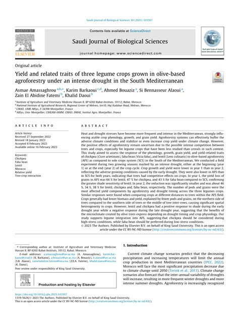 Yield and related traits of three legume crops grown in olive-based ...