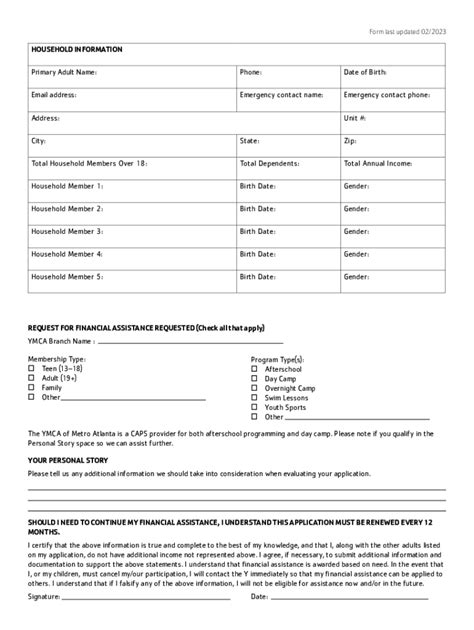 Ymca Assistance Application 20132024 Form Fill Out and Sign