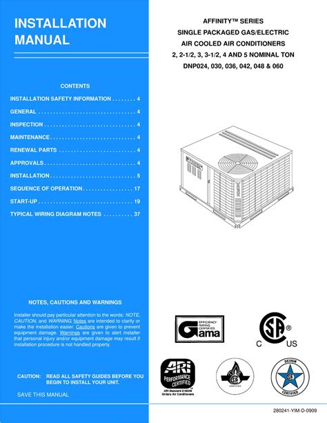 York affinity 9 v series installation manual. - Manual for sea ray mercruiser inboard.