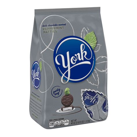 Yorks candy. Chill out with YORK dark chocolate peppermint pattie candy with 70% less fat than the average of the leading chocolate candy brands! 