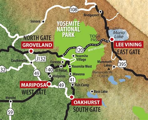 Sep 15, 2021 ... Yosemite National Park Map Entrances. The park entrances, each at the park boundary, will be described with yosemite as a clock face.. 